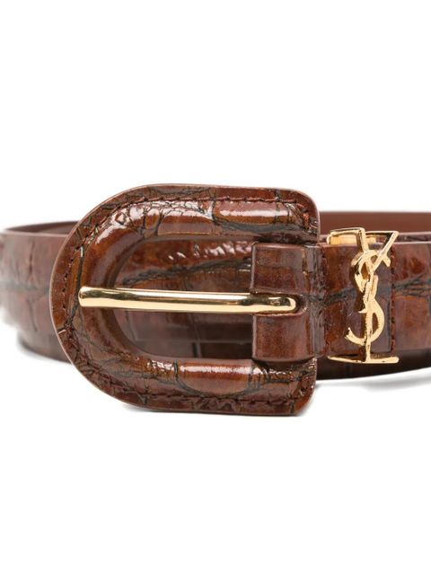 Saint Laurent crocodile-effect logo belt - Brown
