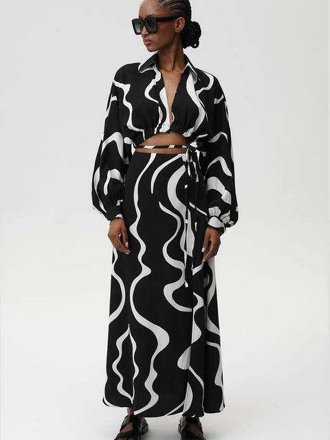 Undress Code spódnica z domieszką lnu Athena Skirt kolor multicolor maxi prosta 904