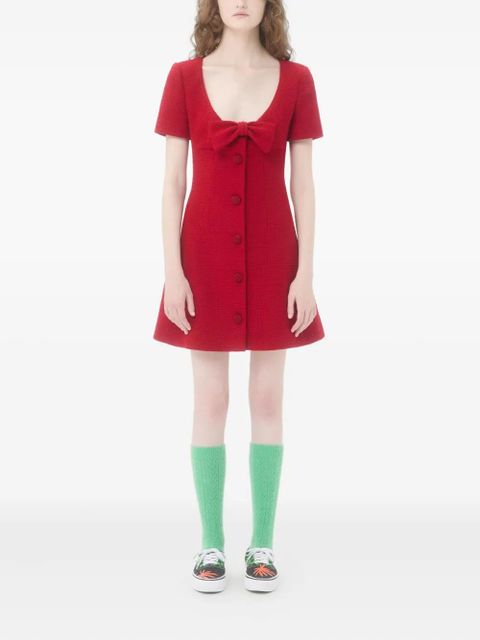 Valentino Garavani short dress in plain wool tweed - Red