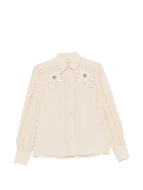 Valentino Garavani floral-embroidered pleated-sleeve blouse - Neutrals - zdjęcie produktu nr 1