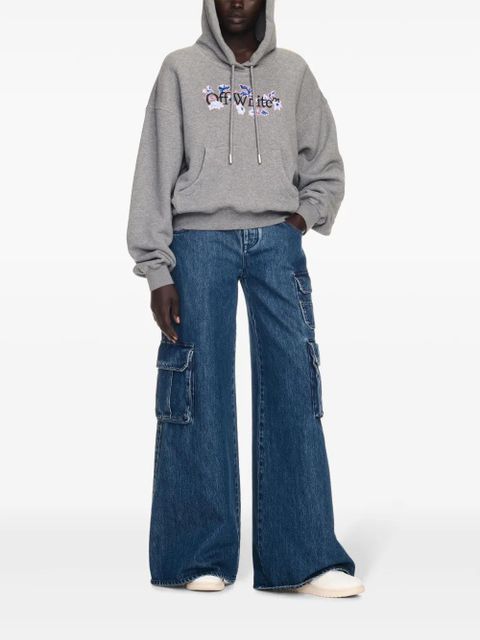 Off-White logo-print organic cotton hoodie - Grey