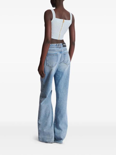 Balmain ribbed square-neck top - Blue