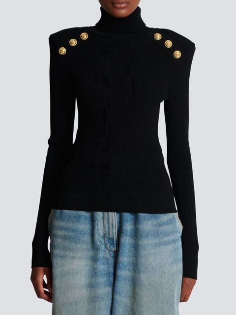 Balmain button-embellished roll-neck jumper - Black