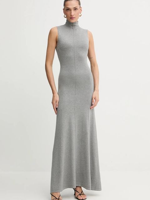 Bardot sukienka kolor szary maxi rozkloszowana 60085DB