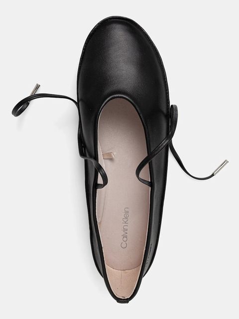 Calvin Klein baleriny skórzane BALLERINA MARY JANE STRAP LTH kolor czarny HW0HW02656