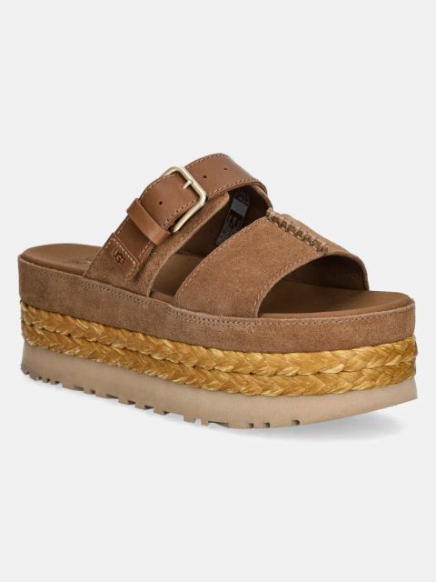 UGG klapki skórzane Aubrey Slide damskie kolor brązowy na platformie 1167451-CHE