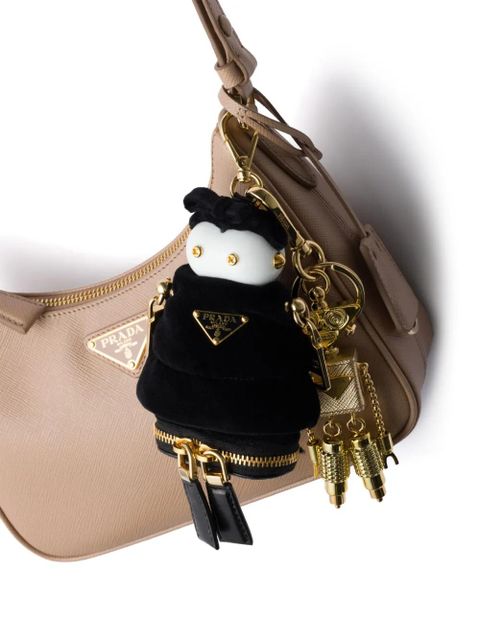 Prada logo-plaque robot bag charm - Black
