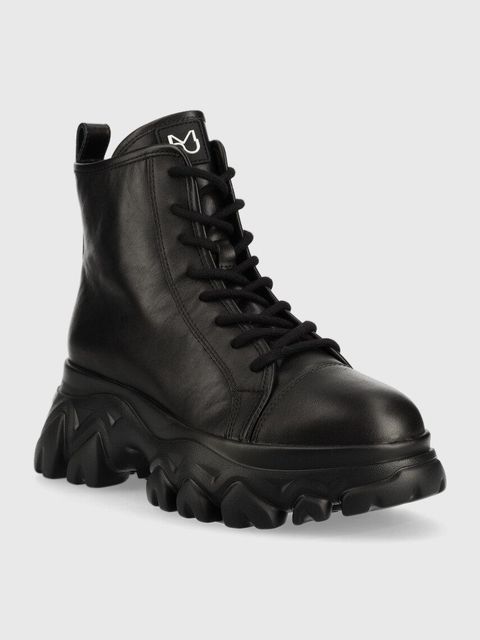 Miss Sixty workery skórzane damskie kolor czarny na płaskim obcasie