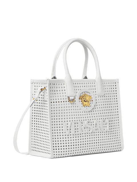 Versace small medusa-plaque perforated tote bag - White