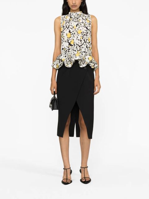 Lanvin floral-print ruffled charmeuse blouse - White