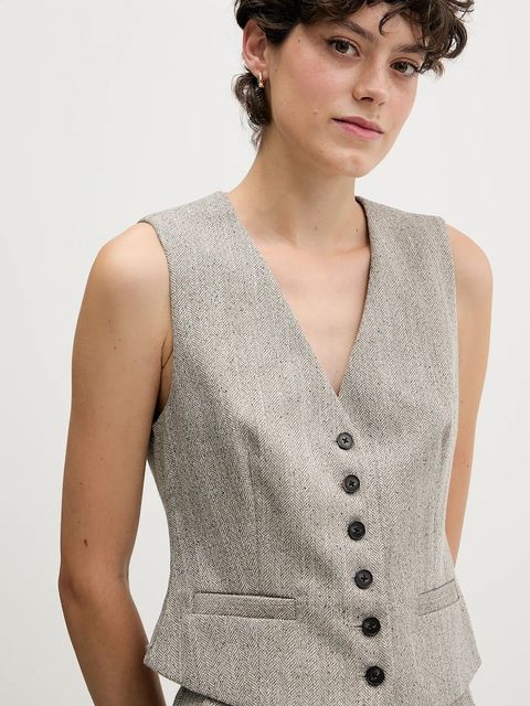 Pedro del Hierro kamizelka kolor beżowy jednorzędowa 7312262