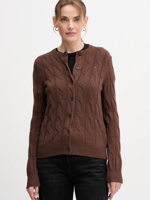 Tommy Hilfiger kardigan wełniany damski kolor brązowy WW0WW47463 - zdjęcie produktu nr 1