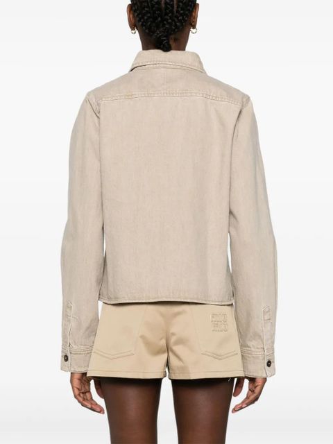 Miu Miu logo-appliqué denim jacket - Neutrals