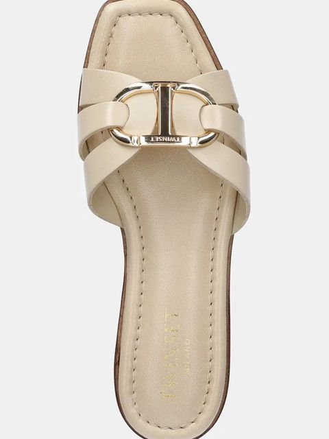 Twinset klapki skórzane damskie kolor beżowy 251TGT090