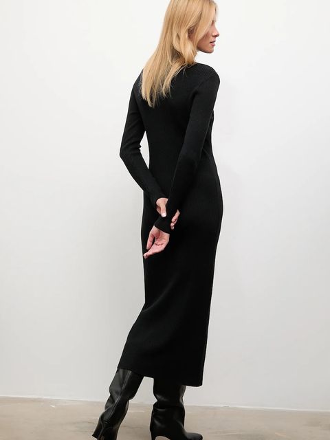 Answear.LAB sukienka z kaszmirem kolor czarny midi dopasowana