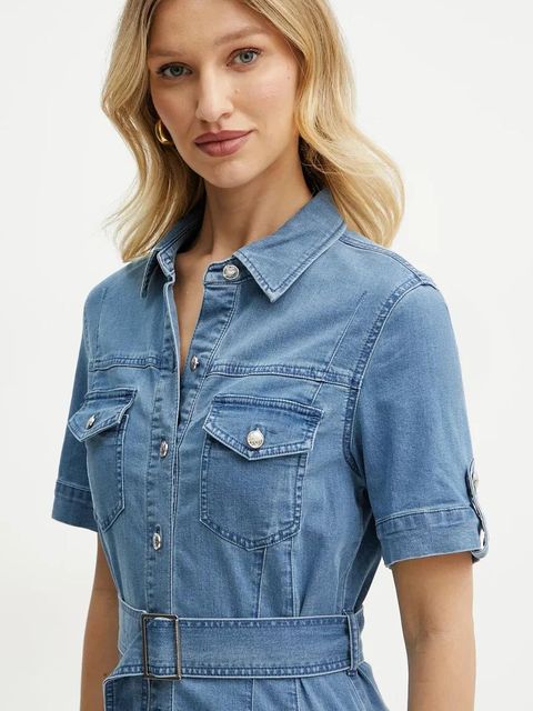 Morgan sukienka jeansowa RIXES kolor niebieski mini rozkloszowana RIXES