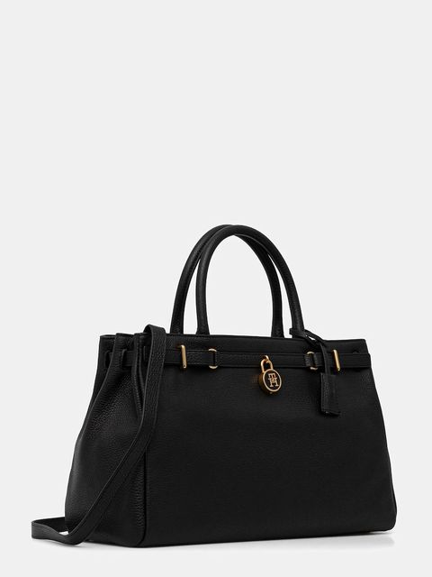 Tommy Hilfiger torebka skórzana kolor czarny AW0AW17925 - zdjęcie produktu nr 2