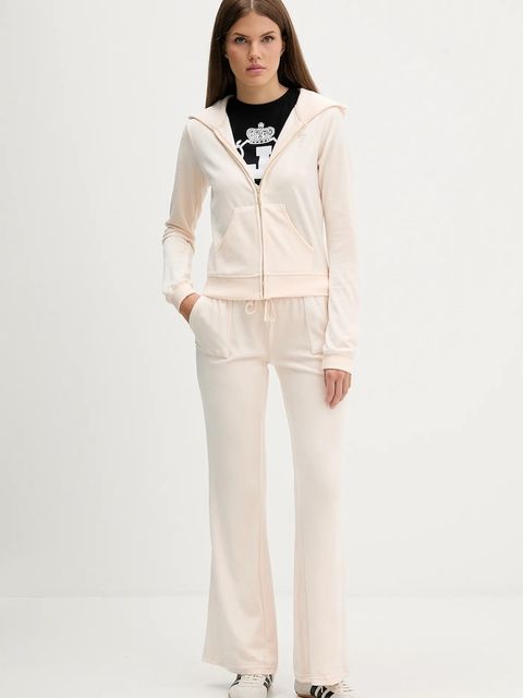 Juicy Couture spodnie dresowe welurowe CAISA LOW RISE PANT damskie kolor beżowy gładkie JCSEBJ008G