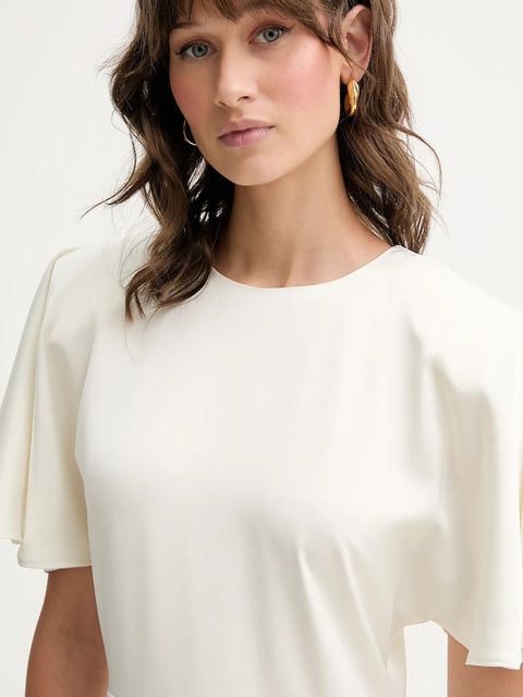 Rotate sukienka kolor beżowy midi rozkloszowana 114661857