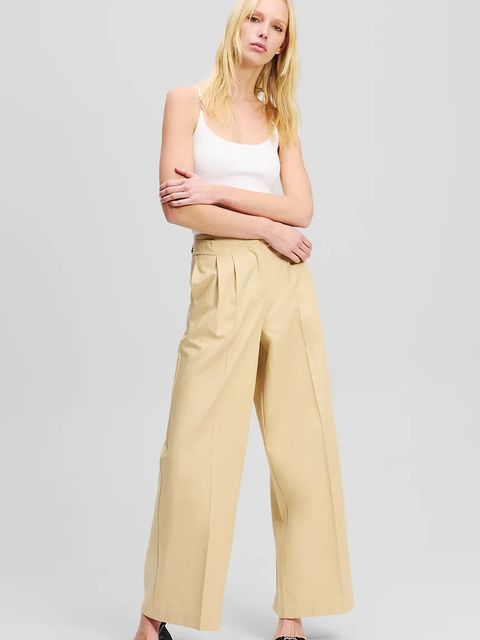 Karl Lagerfeld spodnie damskie kolor beżowy szerokie high waist A2W10014 - zdjęcie produktu nr 1