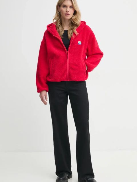 American Vintage bluza damska kolor czerwony z kapturem gładka HOK16EE25