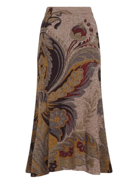 ETRO paisley-print ribbed-knit skirt - Neutrals