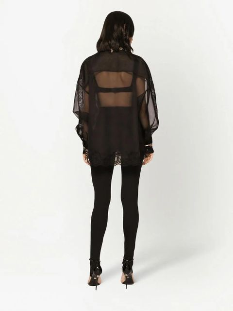 Dolce & Gabbana lace-trim organza tuxedo shirt - Black