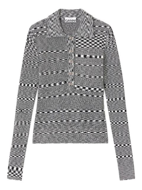 GANNI space-dye check polo neck top - Black - zdjęcie produktu nr 1