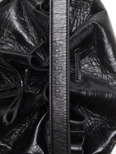 Acne Studios drawstring ruffled leather shoulder bag - Black