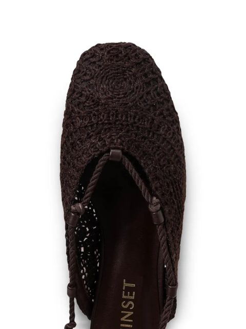 TWINSET crochet-deisgn lace-up flat mules - Brown