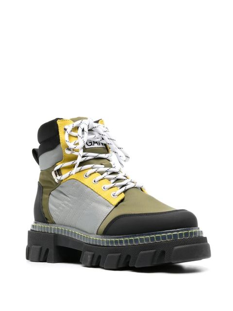 GANNI Cleated lace-up hiking boots - Green