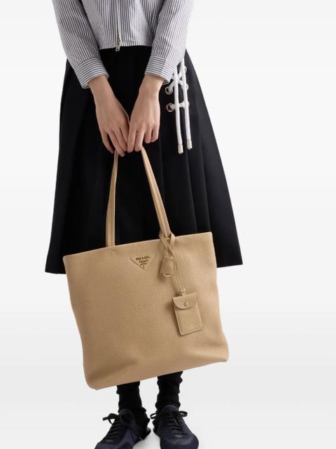 Prada large leather tote bag - Neutrals