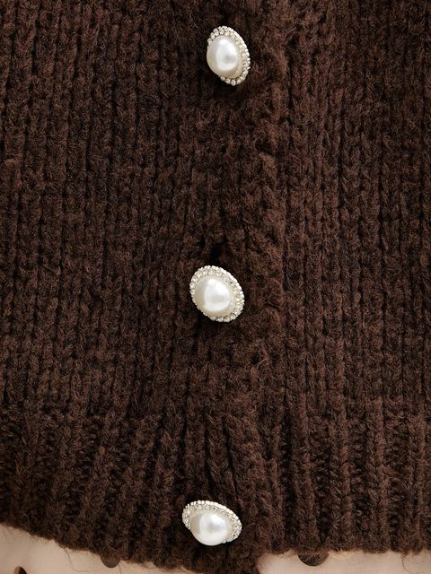 Haveone kardigan z domieszką wełny damski kolor brązowy lekki JIT-P021