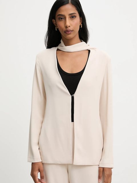 Answear.LAB marynarka kolor beżowy jednorzędowa gładka