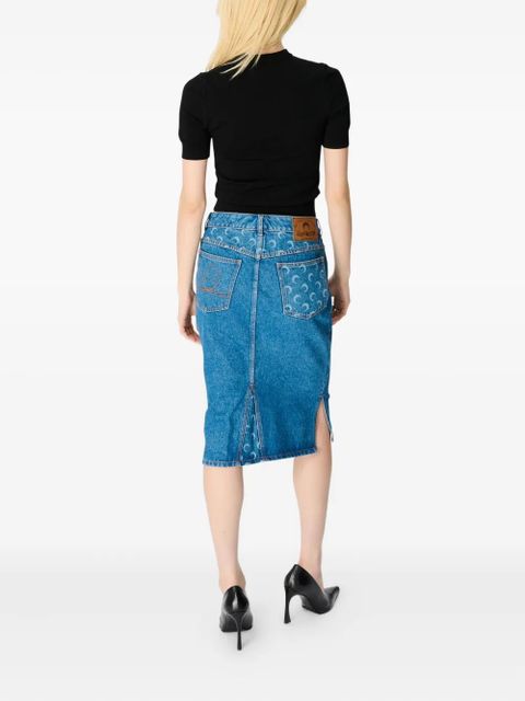 Marine Serre Moon Laser denim midi skirt - Blue