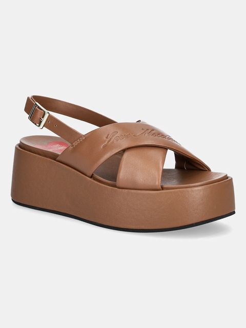 Love Moschino sandały skórzane damskie kolor brązowy na platformie JA16187I0MIA0201 - zdjęcie produktu nr 1