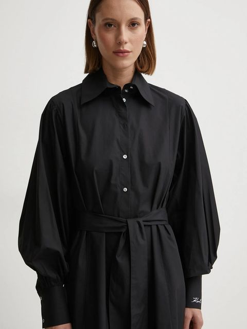 Karl Lagerfeld sukienka bawełniana kolor czarny midi prosta A1W13018