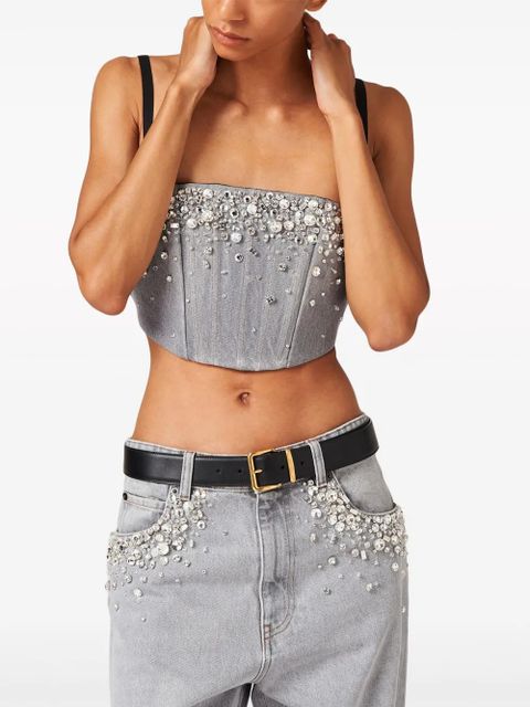 Miu Miu embellished mid-rise straight-leg jeans - Grey