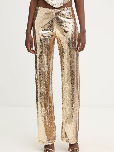 Haveone spodnie damskie kolor złoty szerokie high waist PGE-P259 - zdjęcie produktu nr 1