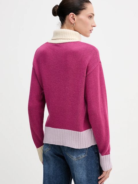 United Colors of Benetton sweter z dodatkiem wełny damski kolor różowy z golfem 16YCE204I