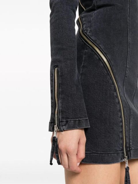 Blumarine off-shoulder zip-up denim dress - Black