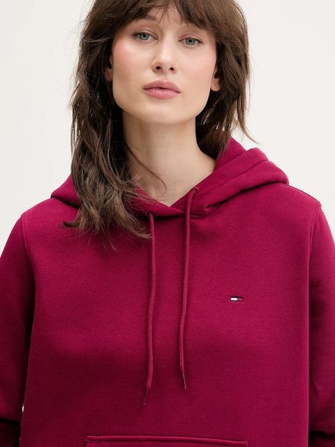 Tommy Jeans bluza damska kolor bordowy z kapturem gładka DW0DW19958