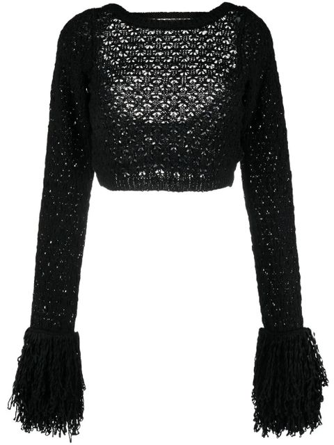 ROTATE BIRGER CHRISTENSEN open-back fringed crop top - Black - zdjęcie produktu nr 1