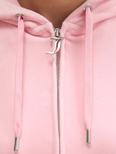Juicy Couture bluza welurowa damska kolor różowy z kapturem gładka JCWAS225310