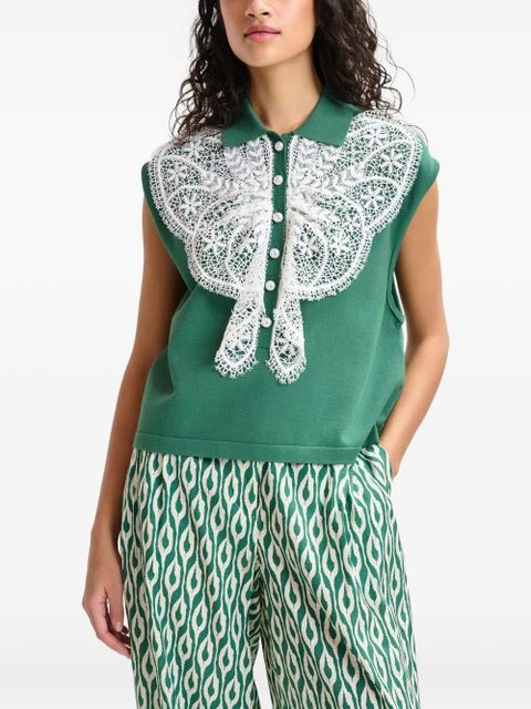 Essentiel Antwerp Ihelly lace-embellished collar top - Green