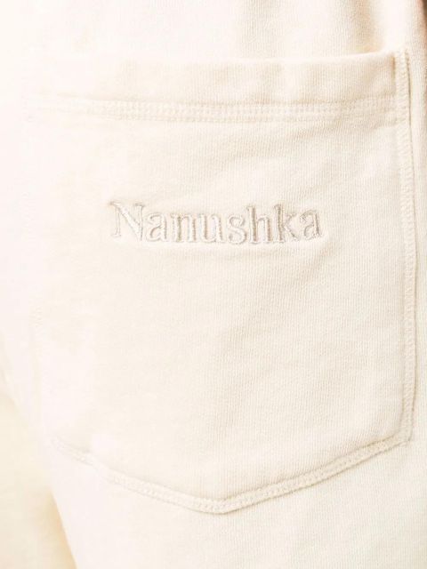 Nanushka embroidered-logo organic cotton shorts - Neutrals