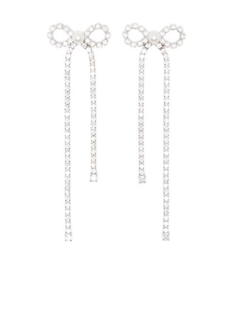 Self-Portrait crystal-embellished bow earrings - Silver - zdjęcie produktu nr 1