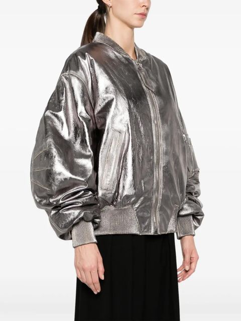 The Attico Anja metallic leather bomber jacket - Silver