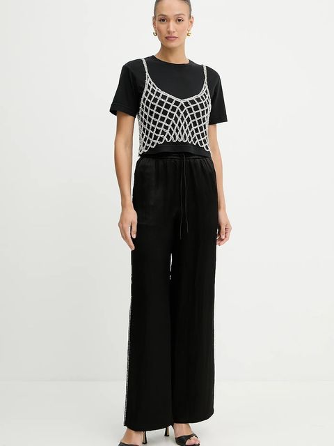 Pinko spodnie damskie kolor czarny szerokie high waist 104595 A2BU - zdjęcie produktu nr 2