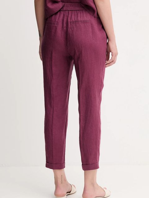 United Colors of Benetton spodnie lniane damskie kolor fioletowy proste high waist 4AGHDF079 - zdjęcie produktu nr 2